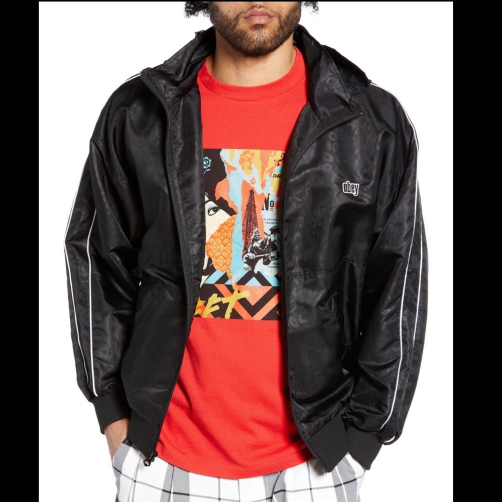 OBEY men's windbreaker black leopard